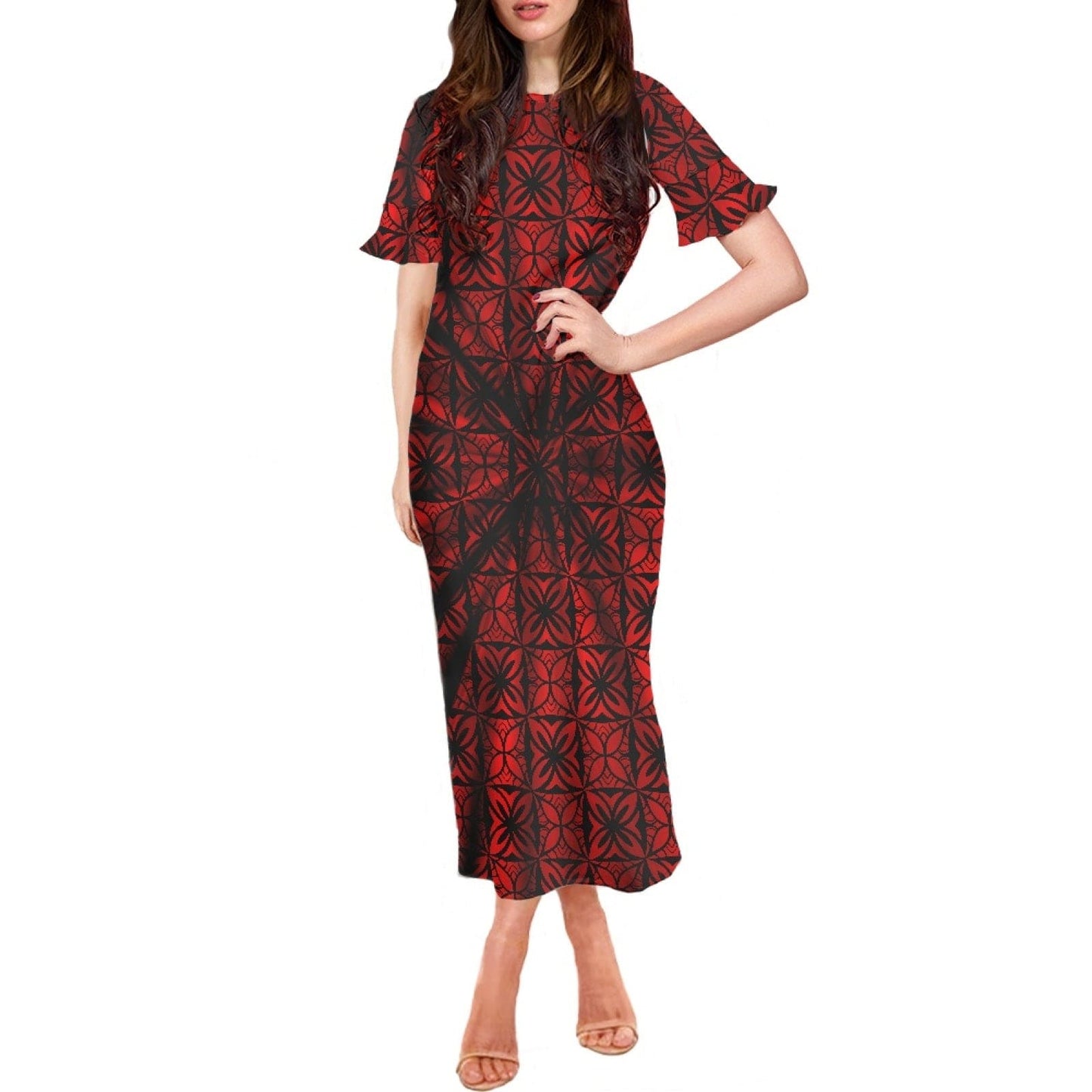 S / 0609DD90-1 top quality tie dye art design samoa style tradition women long dress sexy slim wrap hip dress samoan dresses