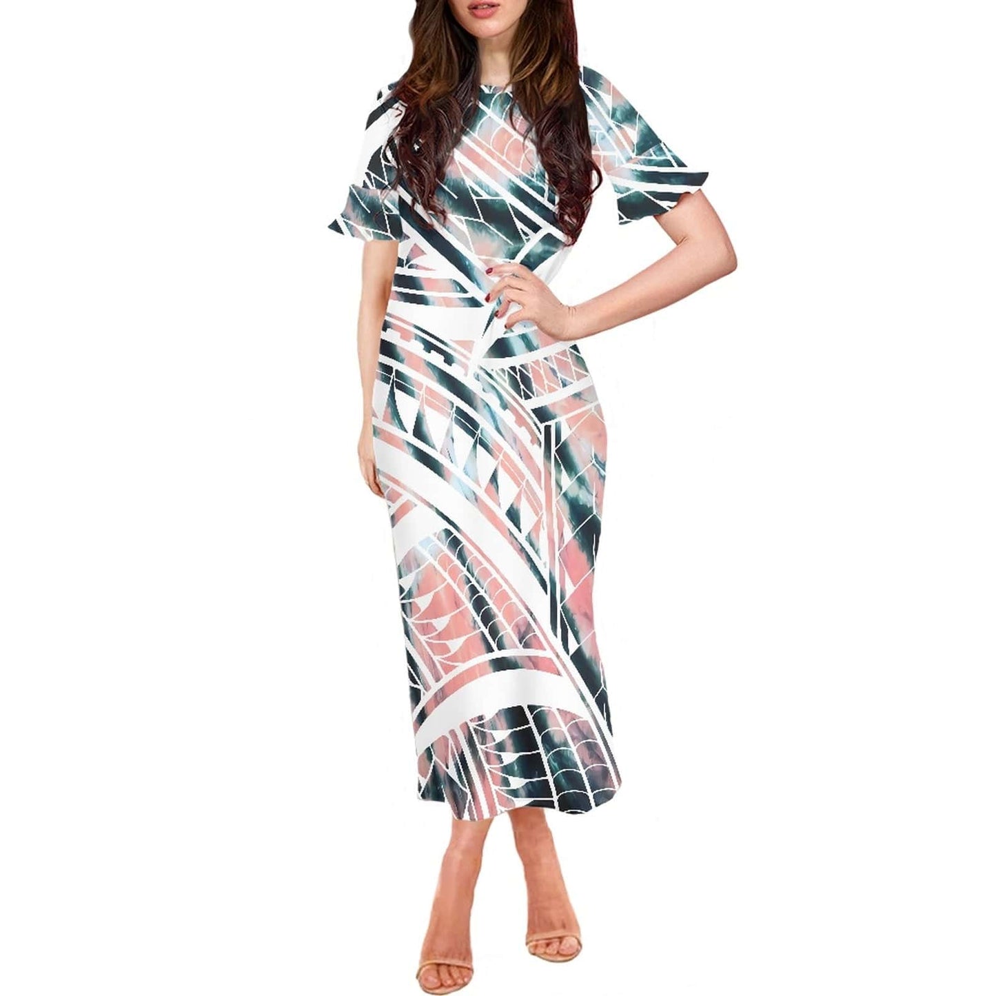S / 0610DD90-1 top quality tie dye art design samoa style tradition women long dress sexy slim wrap hip dress samoan dresses