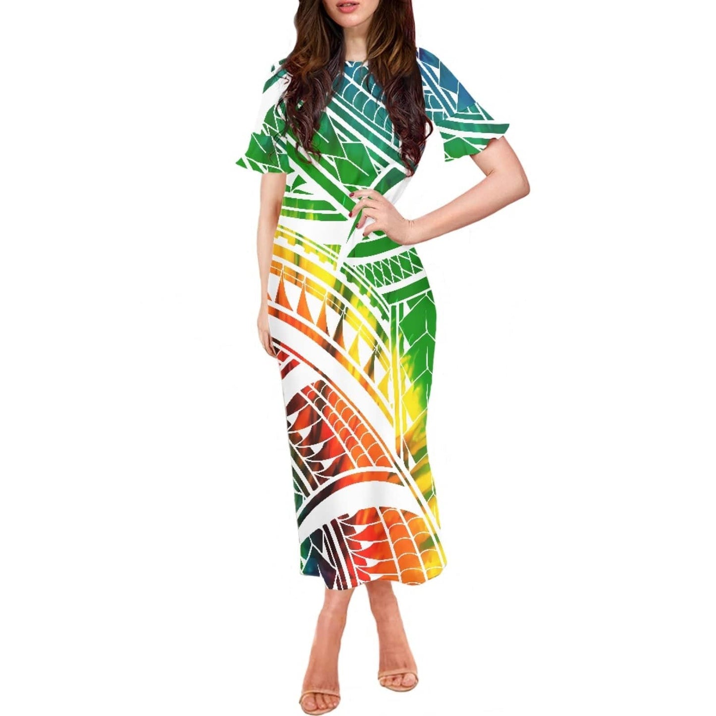 S / 0611DD90-1 top quality tie dye art design samoa style tradition women long dress sexy slim wrap hip dress samoan dresses