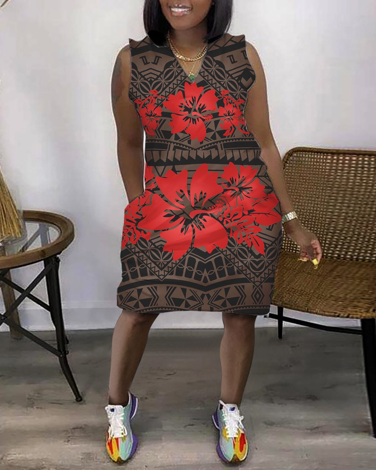 S / 0792DG2VQ New Trending Beach Wear Women Flowers Polynesian Tribal Printed 2023 Plus Size Dresses Formal Woman Clothing