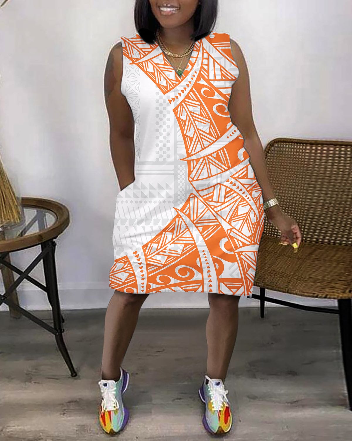 S / 0795DVQ New Trending Beach Wear Women Flowers Polynesian Tribal Printed 2023 Plus Size Dresses Formal Woman Clothing