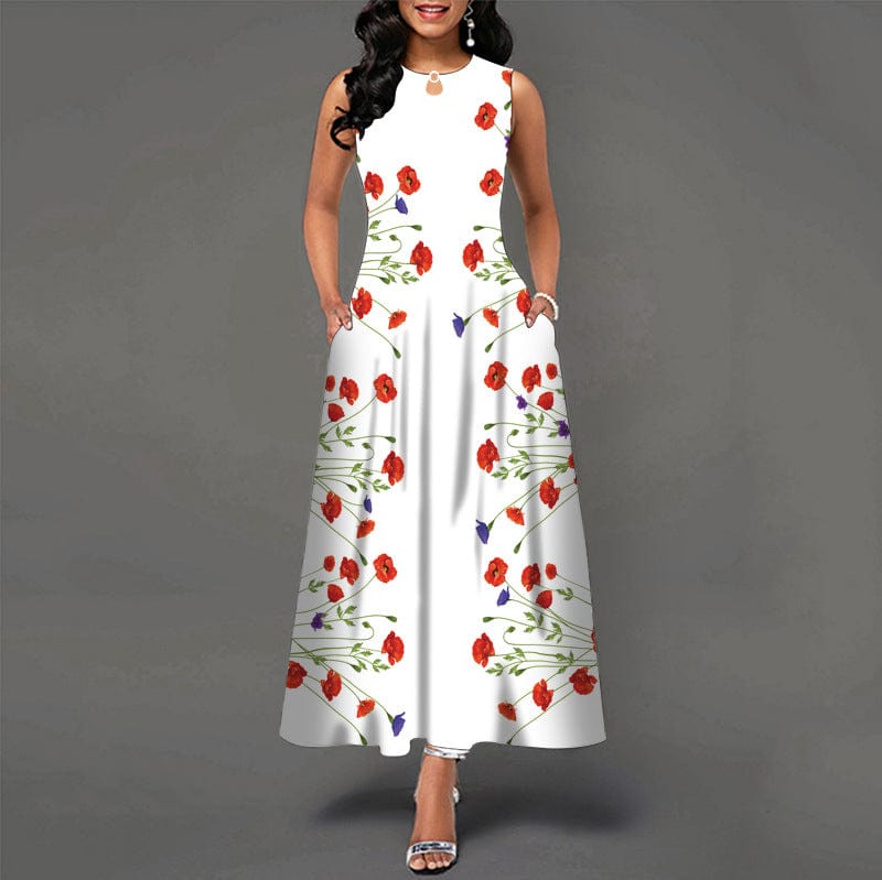 S / #08 Dropshipping Wholesale elegantes most popular women casual sleeveless dress ladies digital printing long dress