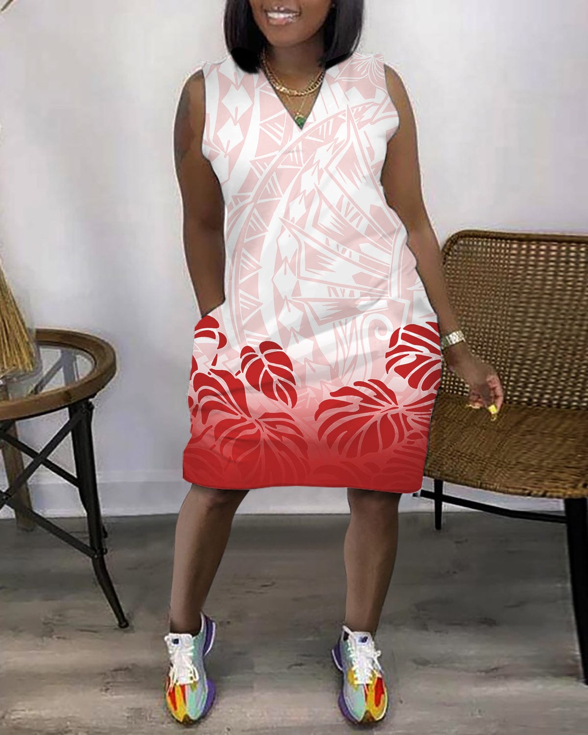 S / 0812DVQ New Trending Beach Wear Women Flowers Polynesian Tribal Printed 2023 Plus Size Dresses Formal Woman Clothing