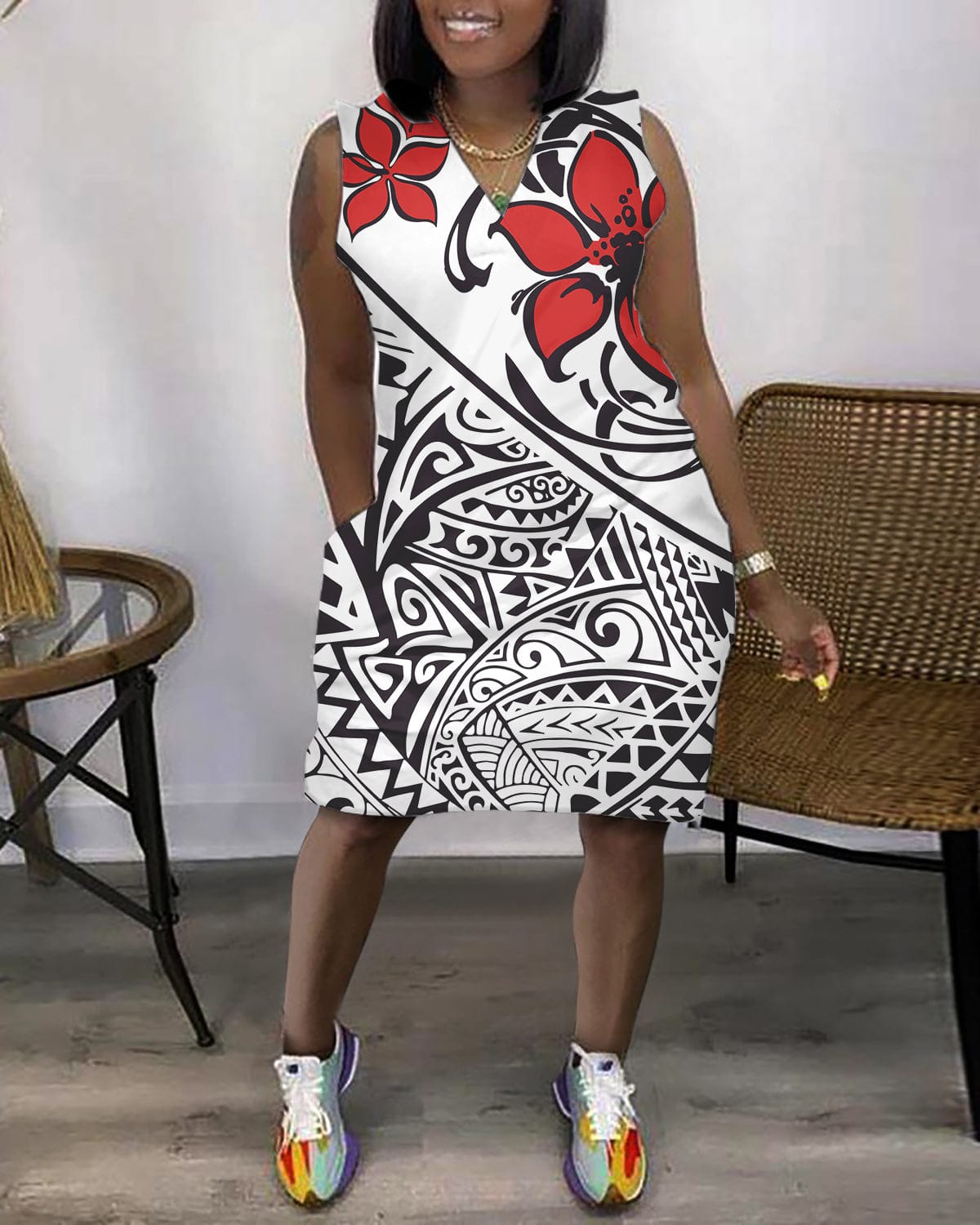 S / 0815DVQ New Trending Beach Wear Women Flowers Polynesian Tribal Printed 2023 Plus Size Dresses Formal Woman Clothing