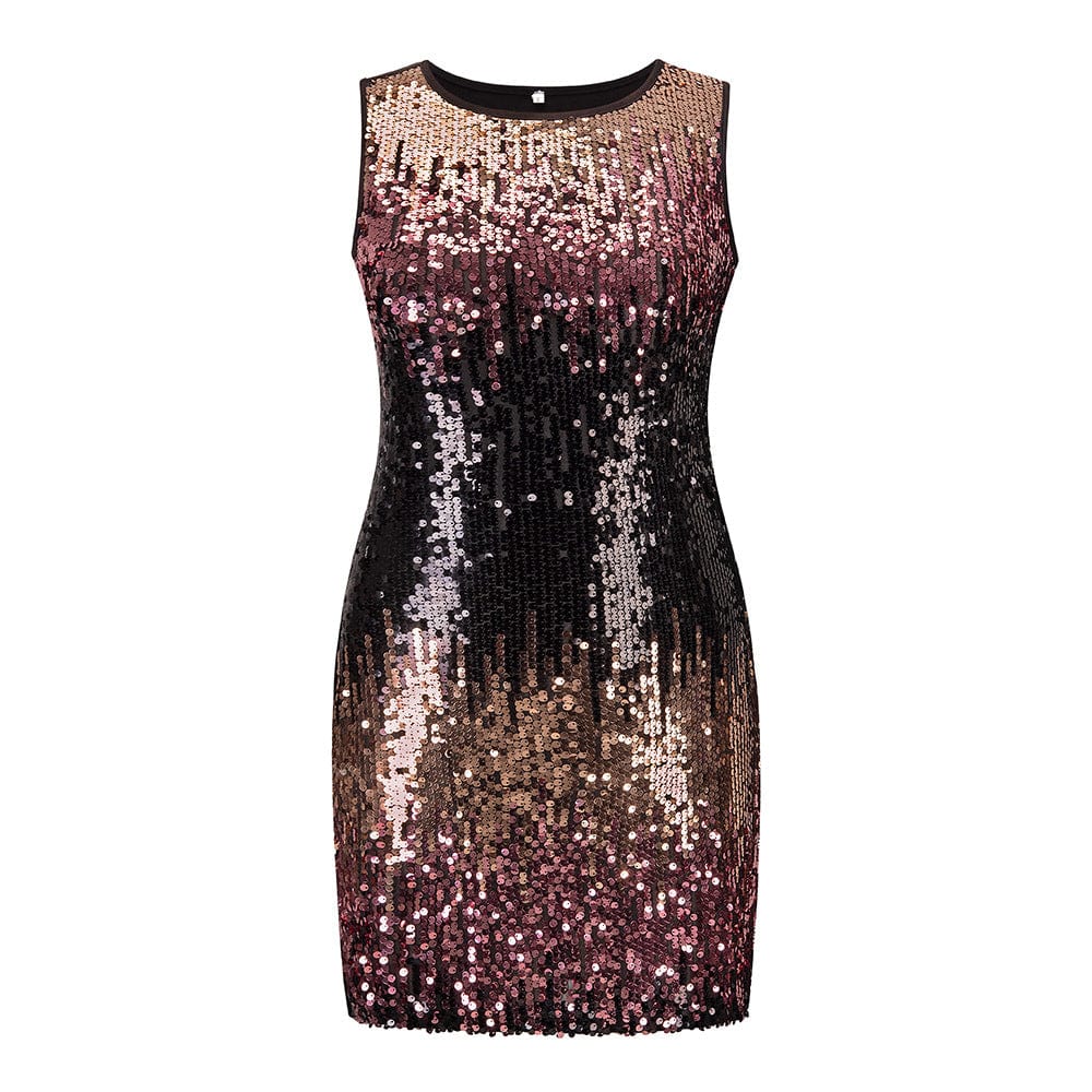 S / 1 Summer Crystal Sequins Party Dress Women Sleeveless O-Neck Slim Mini Sexy Club Evening Dress