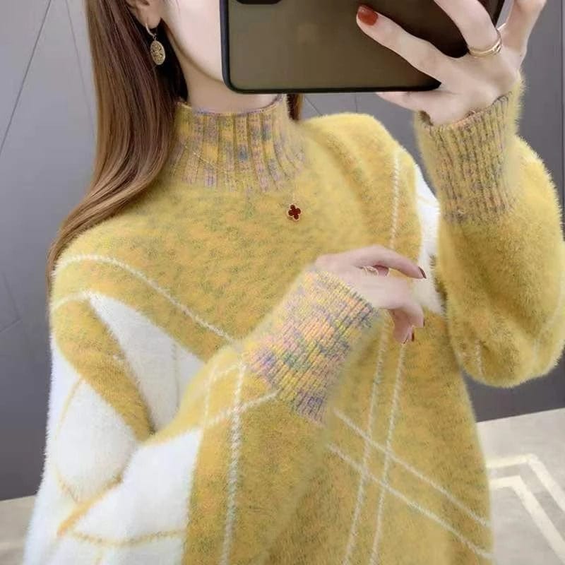 S / 2 2022 New Women's Pullover Female Autumn Winter Thicken Sweater Mink Velvet Long-Sleeved Knitted Jumper Femme Tops