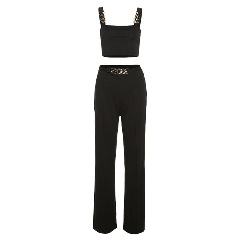 S / 2 Coldker Autumn Elegant Concise Two Piece Set Women Sleeveless Tanks Vest+Formal Pants Matching Outfit Female Casual Inside Suit