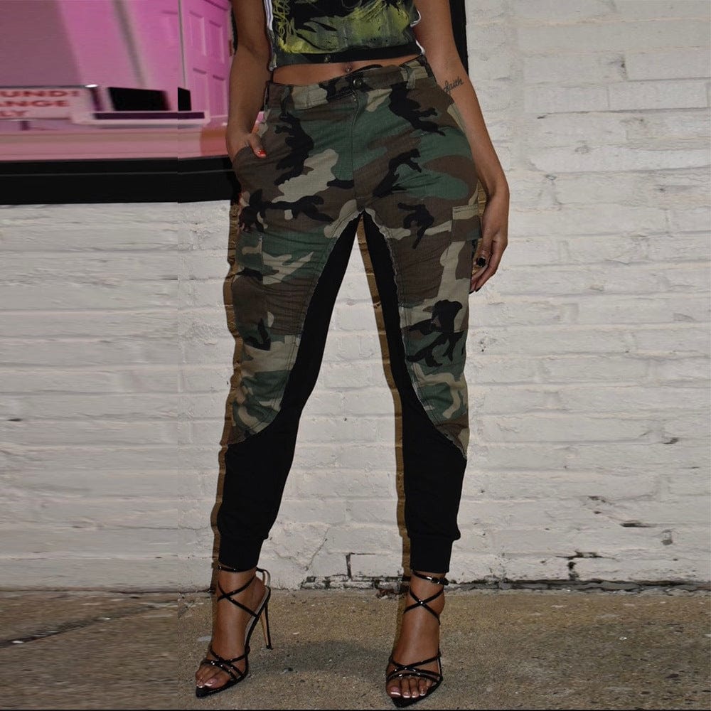 S / 2 LW streetwear casual jogger 2022 new products sexy slim fitted contrast color high waist pockets camo pants women