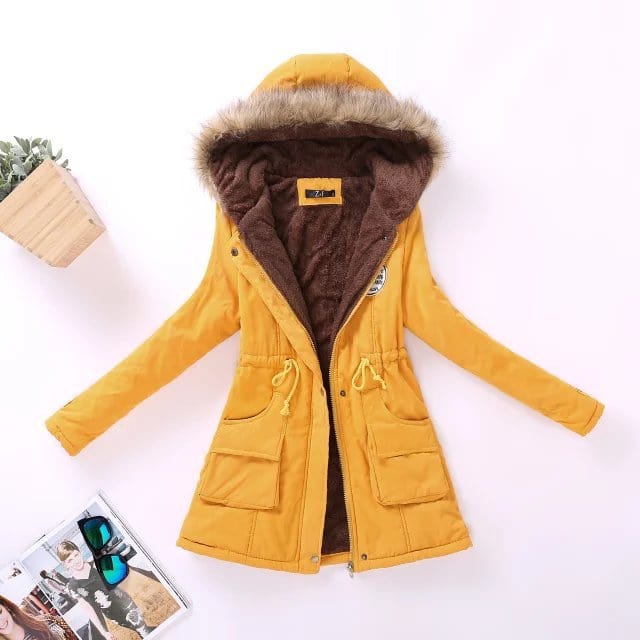 S / 2 New Long Casual Parka Thickness Plus Size 5XL Coat Snow Outwear Coldker Varsity Jacket For Women Yellow Winter Coat Clothes