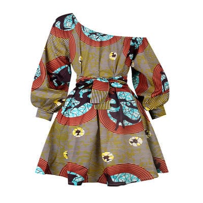 S / 2 Summer S-XL hot sale two-wear sexy slanted shoulder elastic shrink dress short digital printing fluffy dress