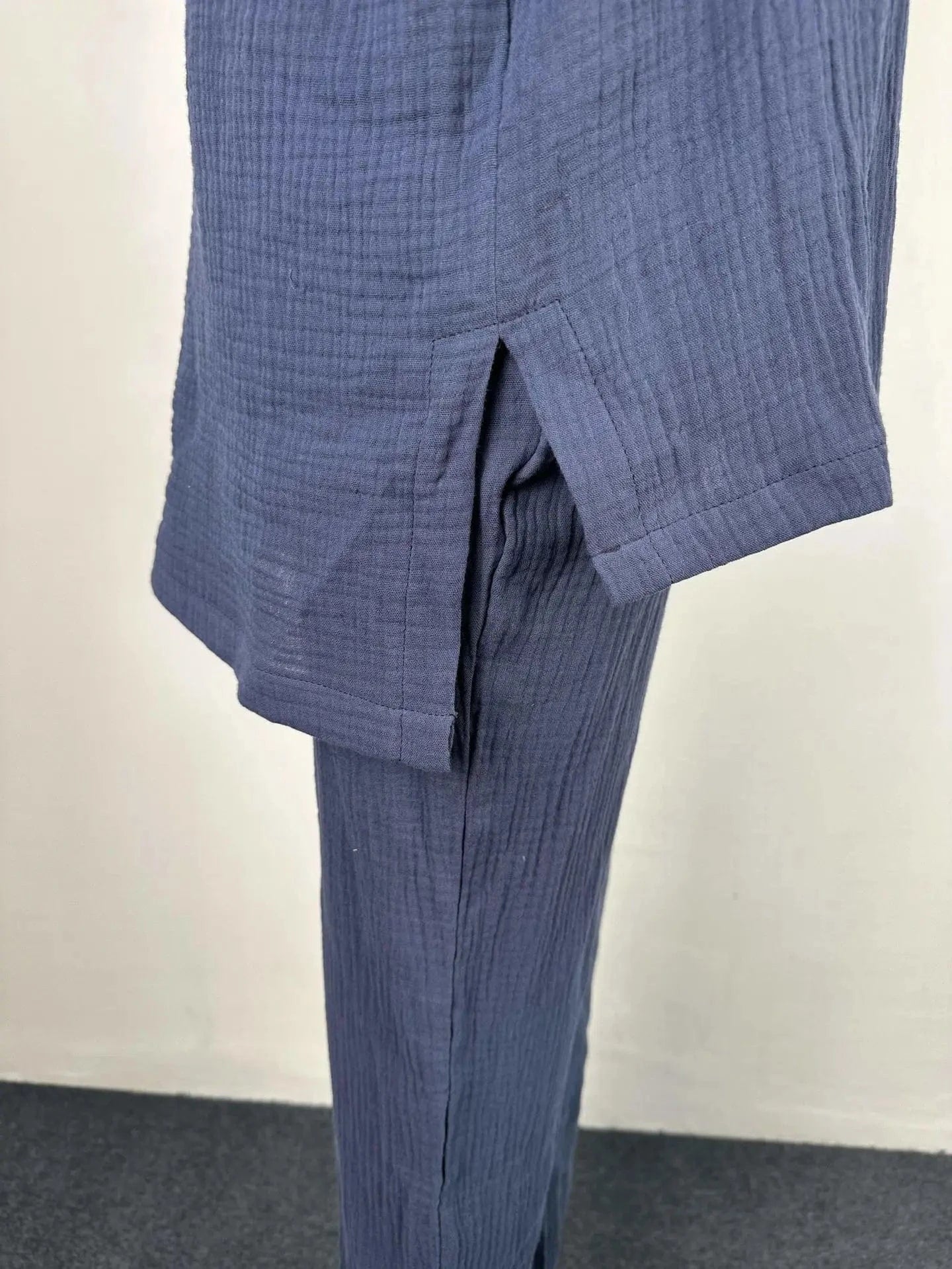 S-2XL New Double layered Crepe Loose Large Lapel Long sleeved Shirt Casual Set