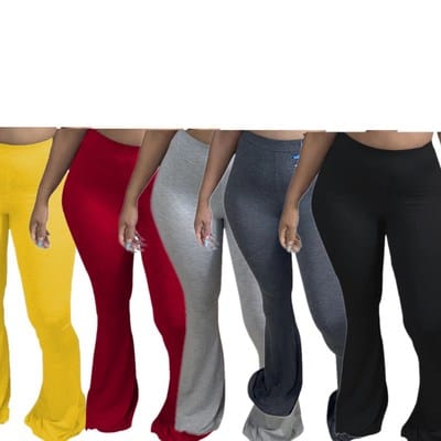 S-4XL plus size ladies leggings 2023 Solid color Women high Waist stacked pants leggings flare pants