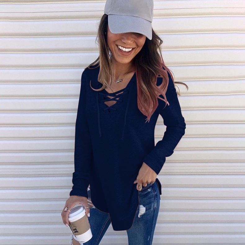 S / 7 M8735 Women tops 7 colors plus size long sleeve elegant lace up ladies' blouses