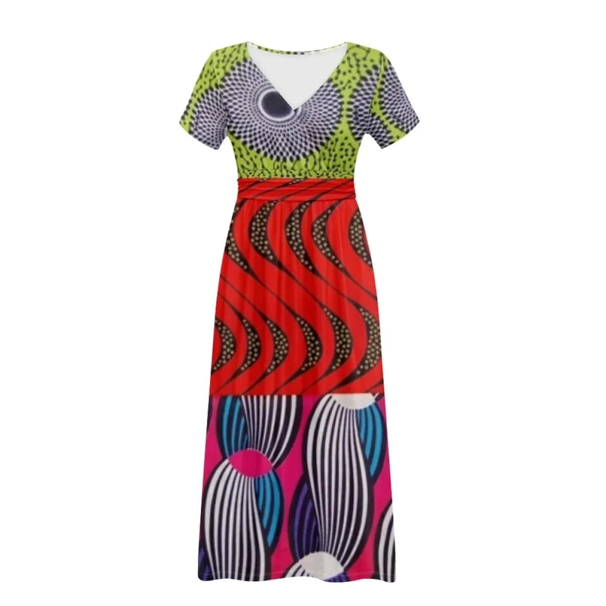 S / african wax 4AZ31-1 Hot sale custom made geometric design short sleeves long dresses african wax print clothes women's dresses for special occasions