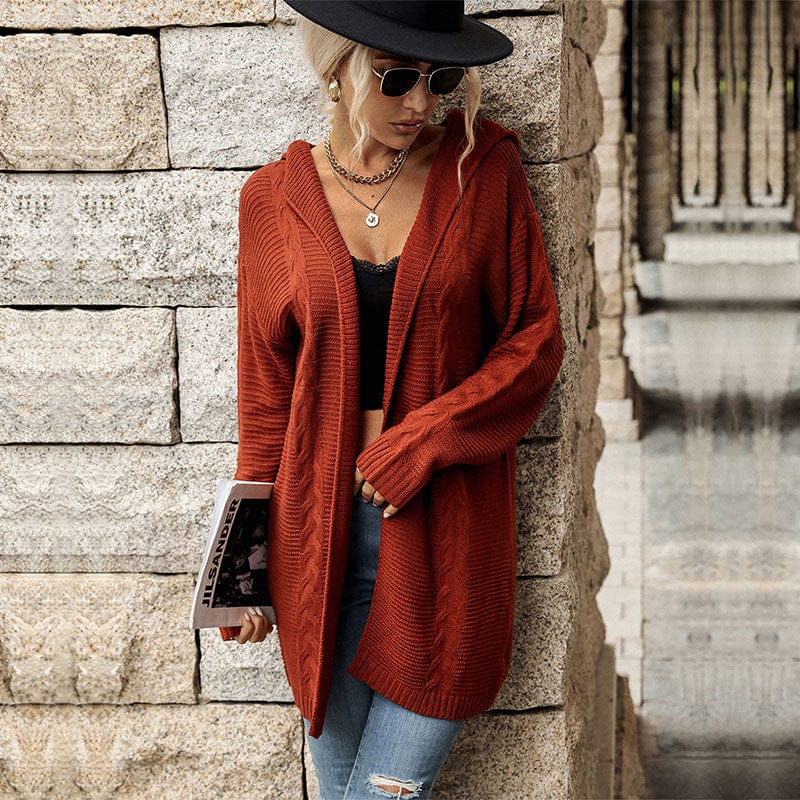 S / Annatto Pure Color Hoodie Hoodie With Thicken Polar Fleece Lining Sweater Solid Colors Hood Knit Sweater