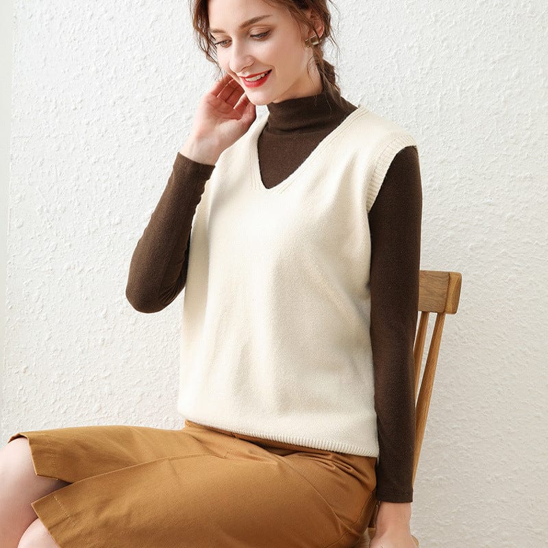 S / Apricot 2022 Autumn And Winter New Vest Jacket Women's Sleeveless Sweater Knitted Pullover V-Neck Outer Wear For Women