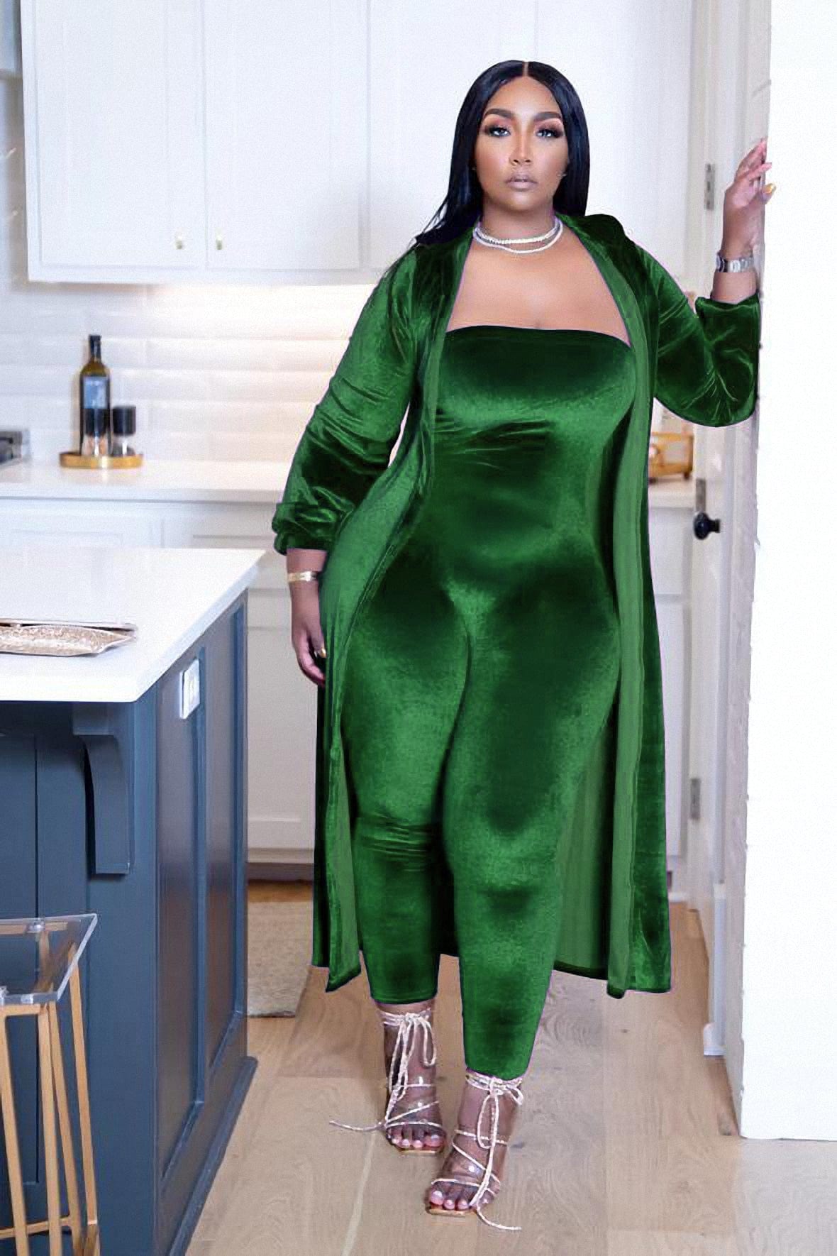 S / Army Green 2022 New African Off Shoulder Elastic Jumpsuit Kaftan Cardigan Women Velvet 2 Pieces Set