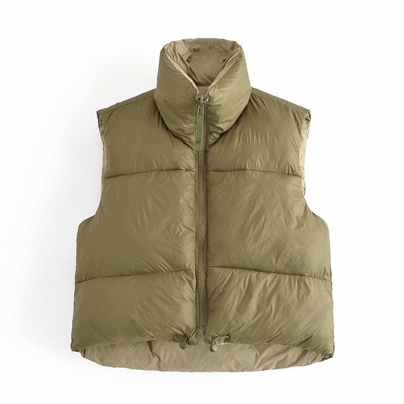 S / Army Green 2022 Spring Fall Women Vest Thick Puffer Jacket Two Color Double Sided Jacket Vest Warm Tops Puffer Coat