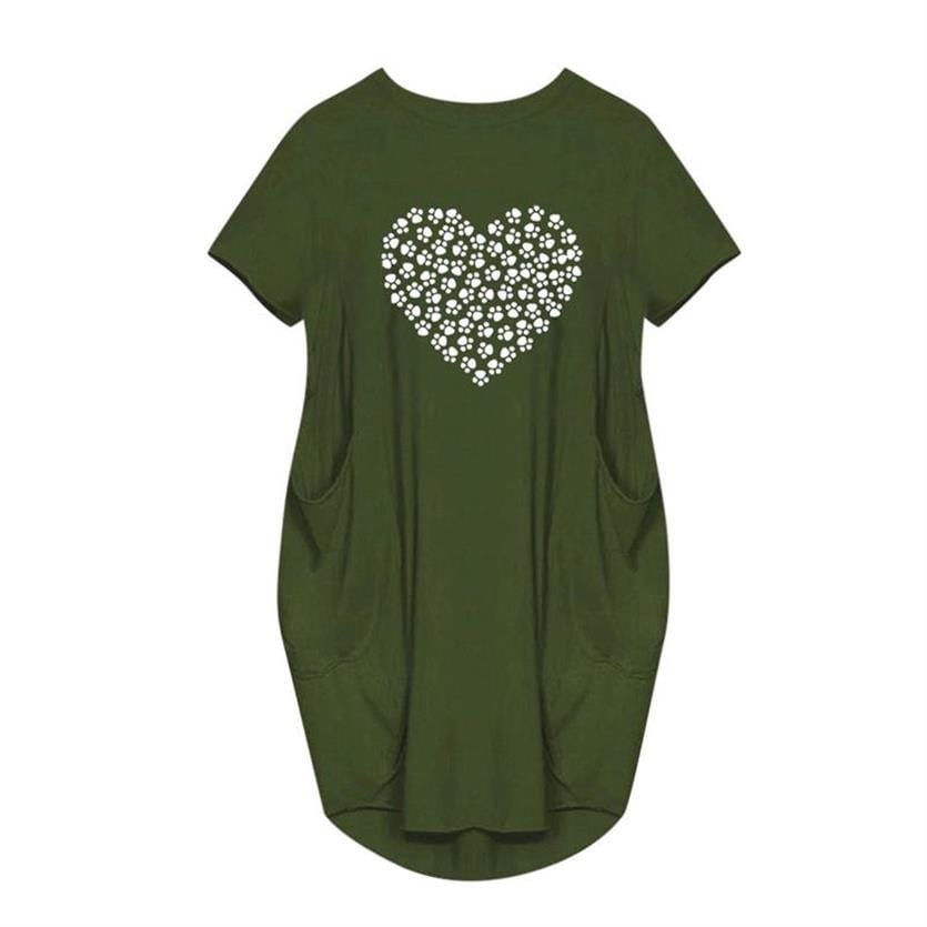 S / Army Green 2022 summer Women Short Sleeve Dress Heart Dog Love Letters t-shirt Women Vestidos Beach Plus Size casual dresses