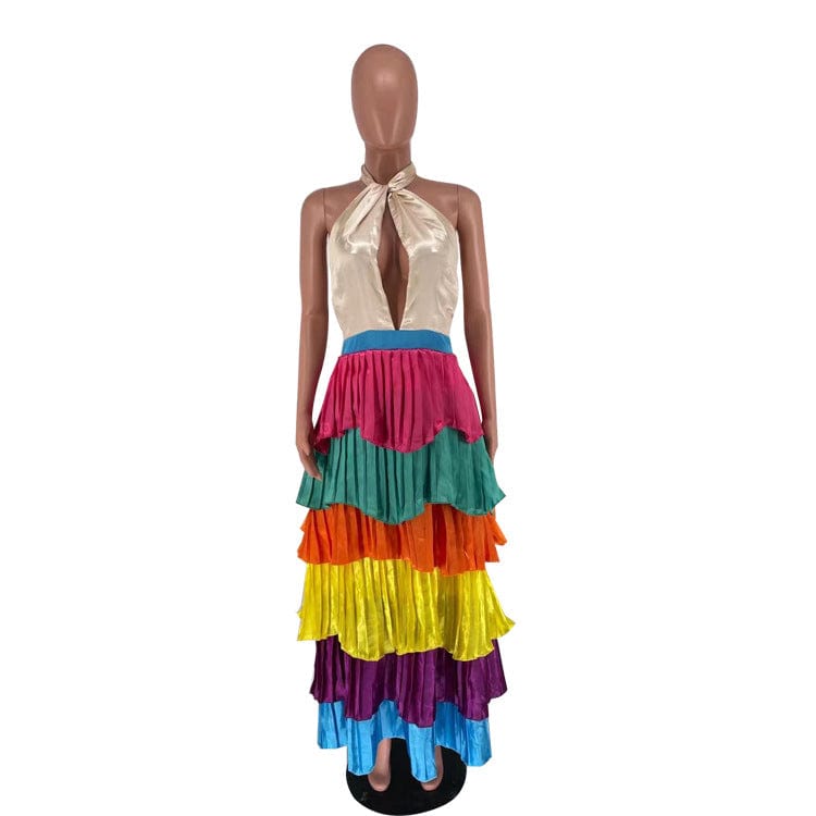 S / As Photo Summer Backless Sexy Chic Bohemian Halter Colorful Women Casual Dress