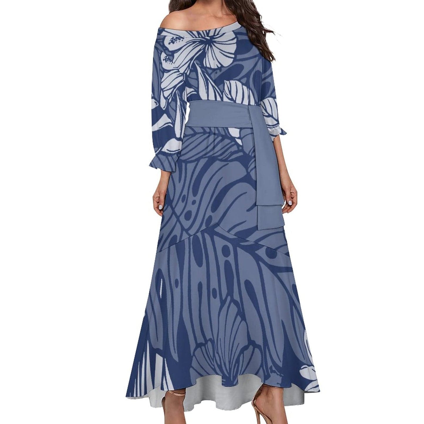 S / b2 00926E1 hawaiian dress plus size island custom polynesian tribal mermaid design dress long stretching prom dresses new fashion 2023