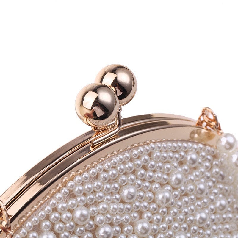S / Beige Beaded Clutch Bag New Simple Fashion Pearl Banquet Evening Hand Bag with Pearl Chain Dinner Party Bag Women