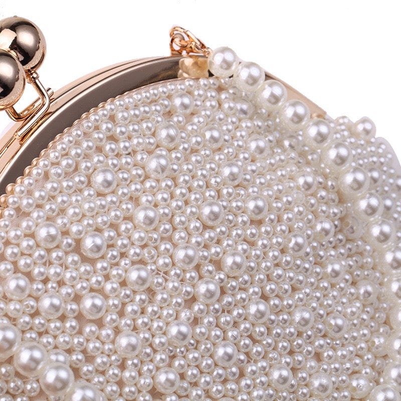 S / Beige Beaded Clutch Bag New Simple Fashion Pearl Banquet Evening Hand Bag with Pearl Chain Dinner Party Bag Women