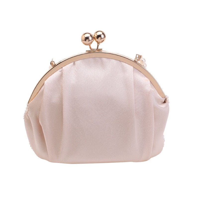 S / Beige Beaded Clutch Bag New Simple Fashion Pearl Banquet Evening Hand Bag with Pearl Chain Dinner Party Bag Women