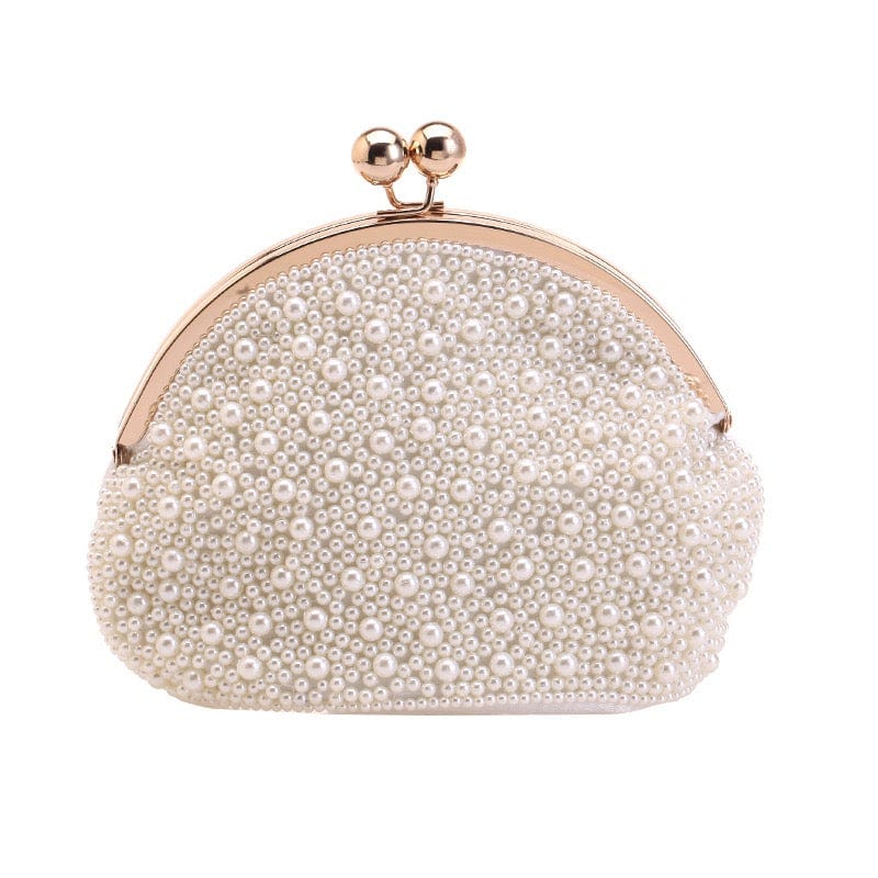 S / Beige Beaded Clutch Bag New Simple Fashion Pearl Banquet Evening Hand Bag with Pearl Chain Dinner Party Bag Women
