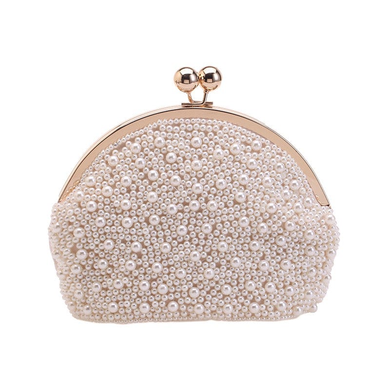 S / Beige Beaded Clutch Bag New Simple Fashion Pearl Banquet Evening Hand Bag with Pearl Chain Dinner Party Bag Women