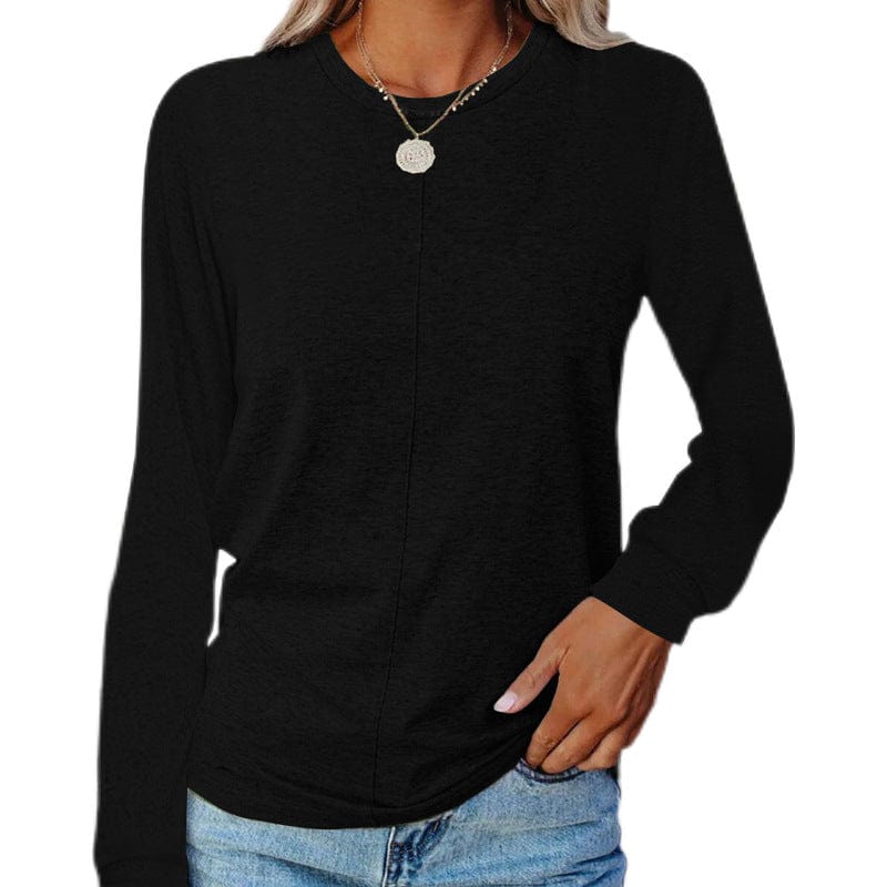 S / Black 10%OFF S-2XL Autumn and winter new fashion women's long-sleeved round neck T-shirt sweater solid color bottoming shirt