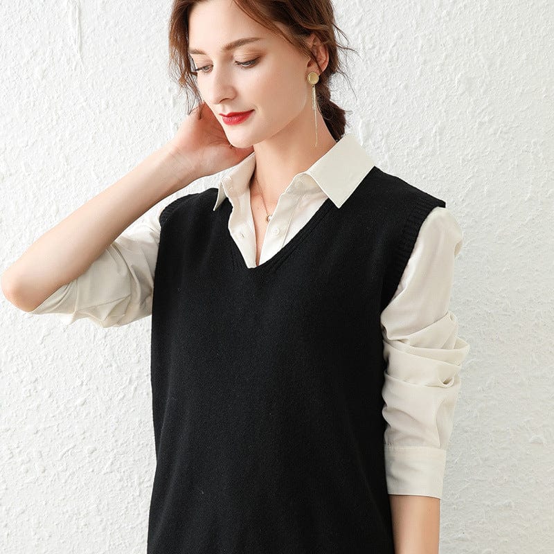 S / black 2022 Autumn And Winter New Vest Jacket Women's Sleeveless Sweater Knitted Pullover V-Neck Outer Wear For Women