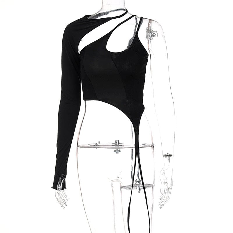 S / black Bomblook QWTP32 Women Clothing Y2k Tops Long Sleeve Shirt One Shoulder Cami Fashion 2022 Cut Out Halter Crop Top