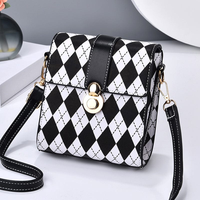 S / Black Checkerboard Vertical Small Phone Bag Ladies One Shoulder Crossbody Coin Purse Wholesale leather woman handbags