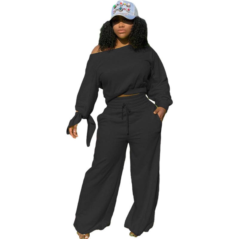 S / Black Fashion Plus Size Clothes 2022 Winter Casual Women's Sweater Cotton Pants Set Tracksuits Two Piece Sets For Women
