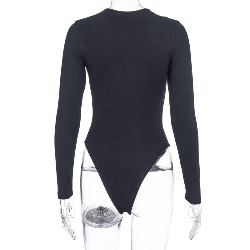 S / Black High Quality Long Sleeved Woman Bodysuits Solid Color Custom Bodysuit Tops Polyester O Neck Bodysuits For Women