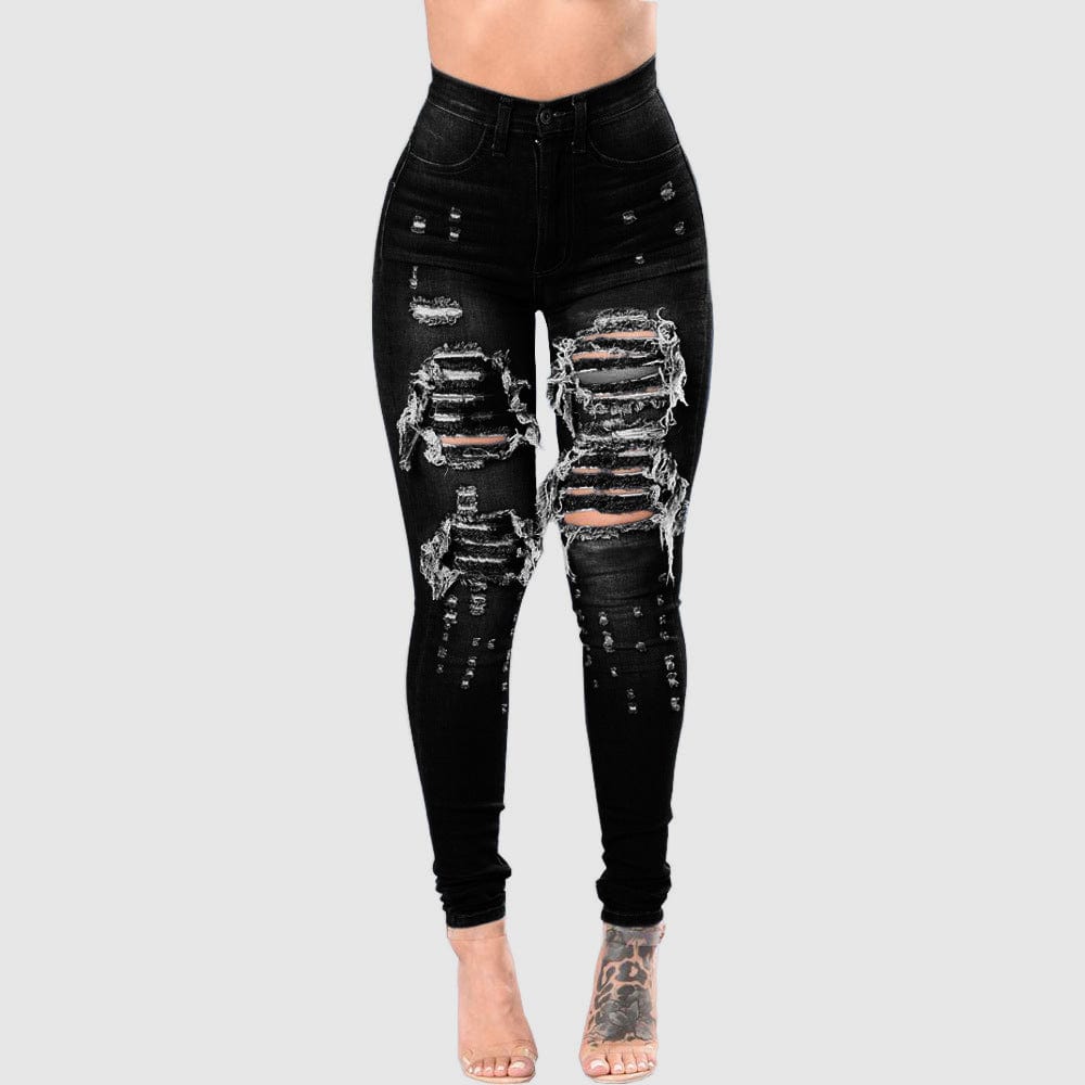 S / black High-quality products plus size summer jeans for women ripped jeans women pants plus size