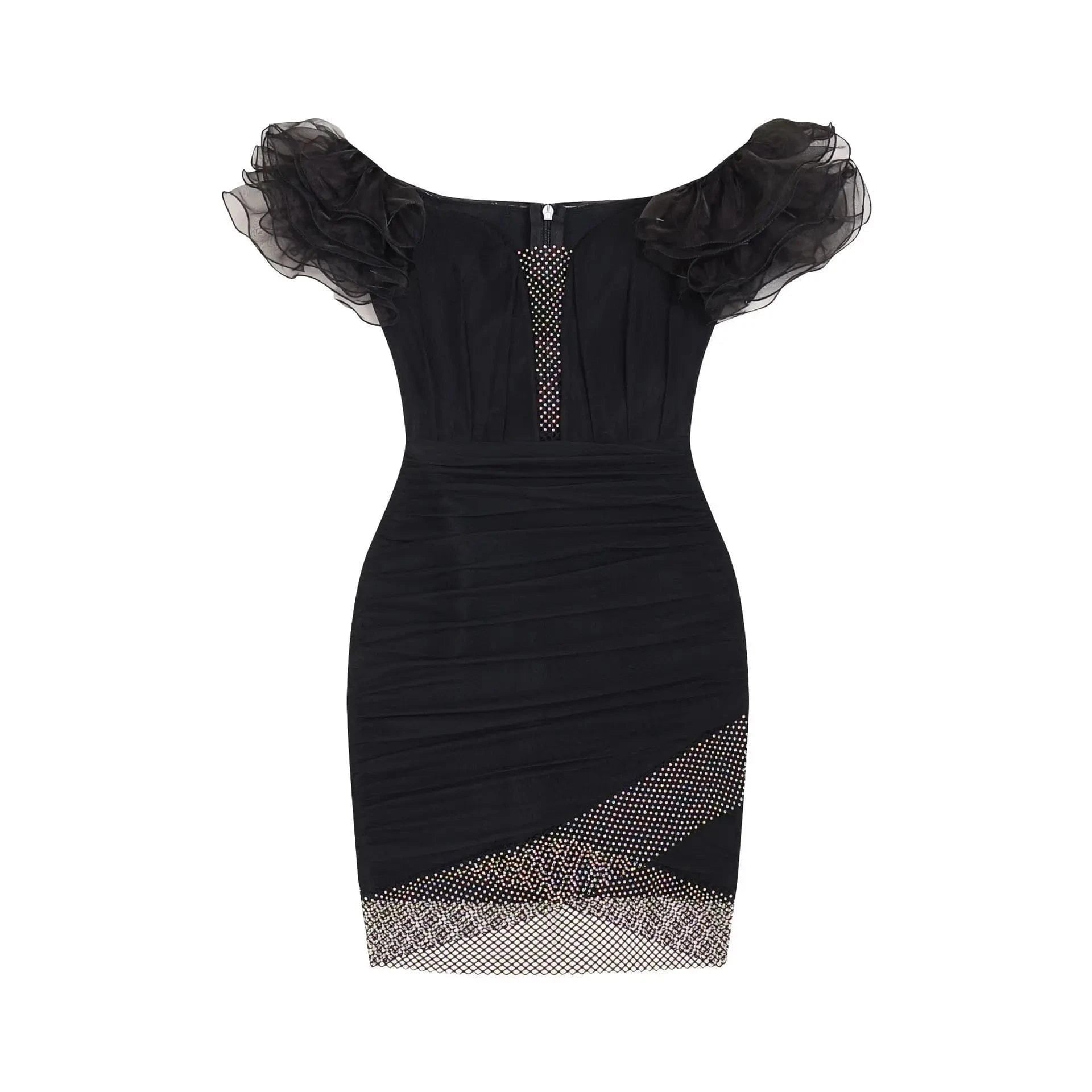 S / Black Hot Sale Sexy Gauze Flower Black Woman Dress Crystal Mesh Bandage Dresses High Quality off the Shoulder Bodycon Party Vestidos