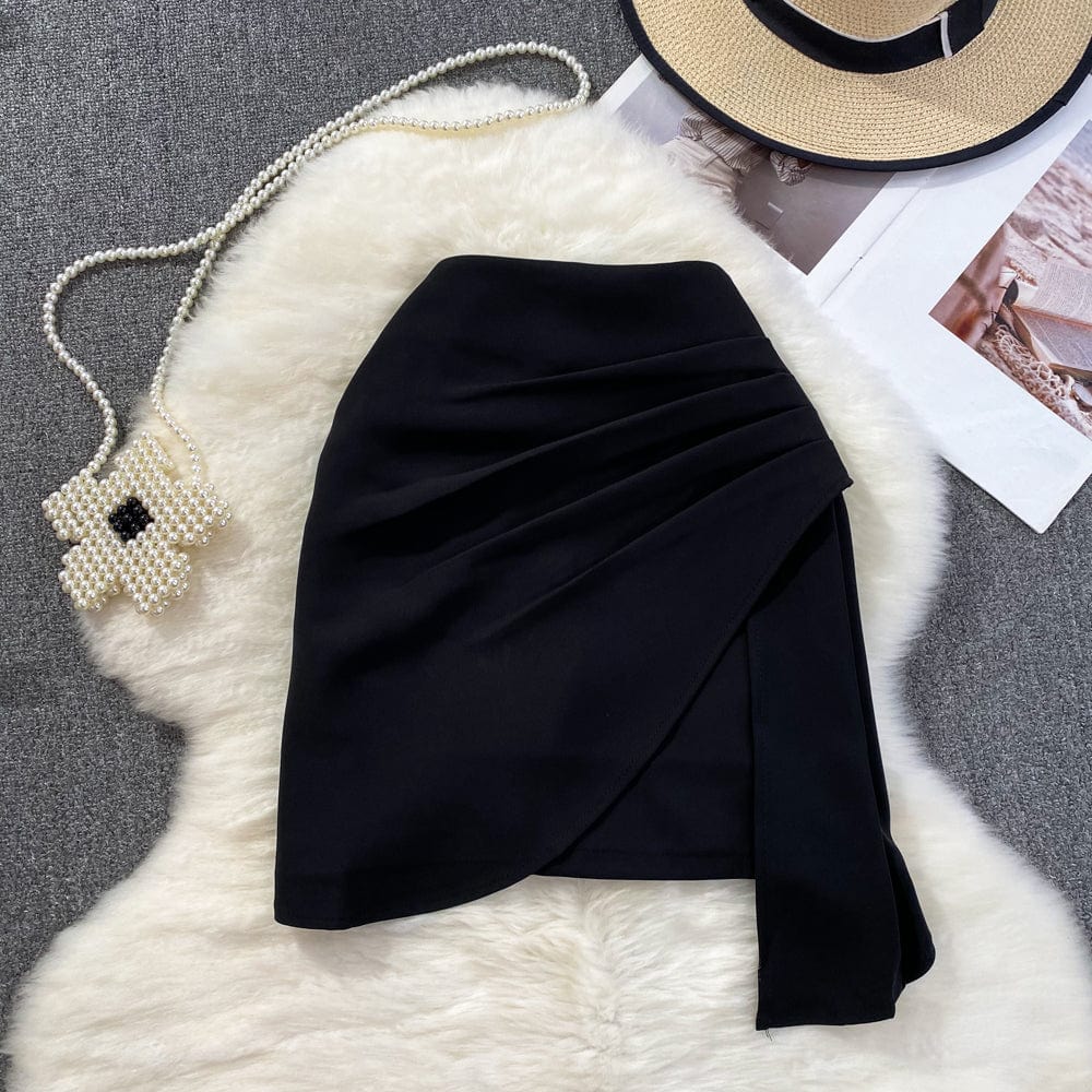 S / Black Irregular Short Skirt Women 2023 Summer New High Waist A-Line Skirt