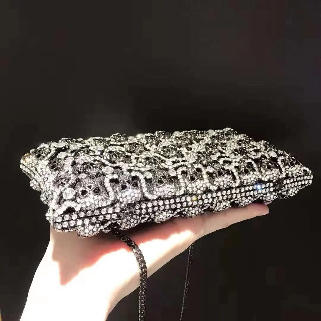 S / black Luxury  Ladies Crystal Skull Clutch Purse Wedding Prom Dinner Party Diamond Clutches Ladies Rhinestone Evening Bag