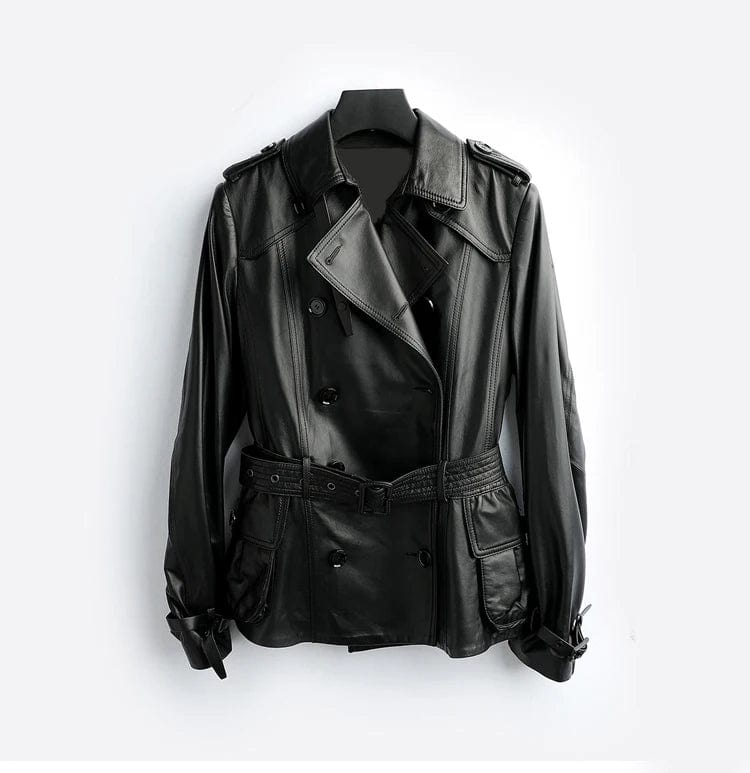 S / Black New women genuine sheep leather coat lady female real sheep skin belt Jacket fall/winter coats trench clothes CT015