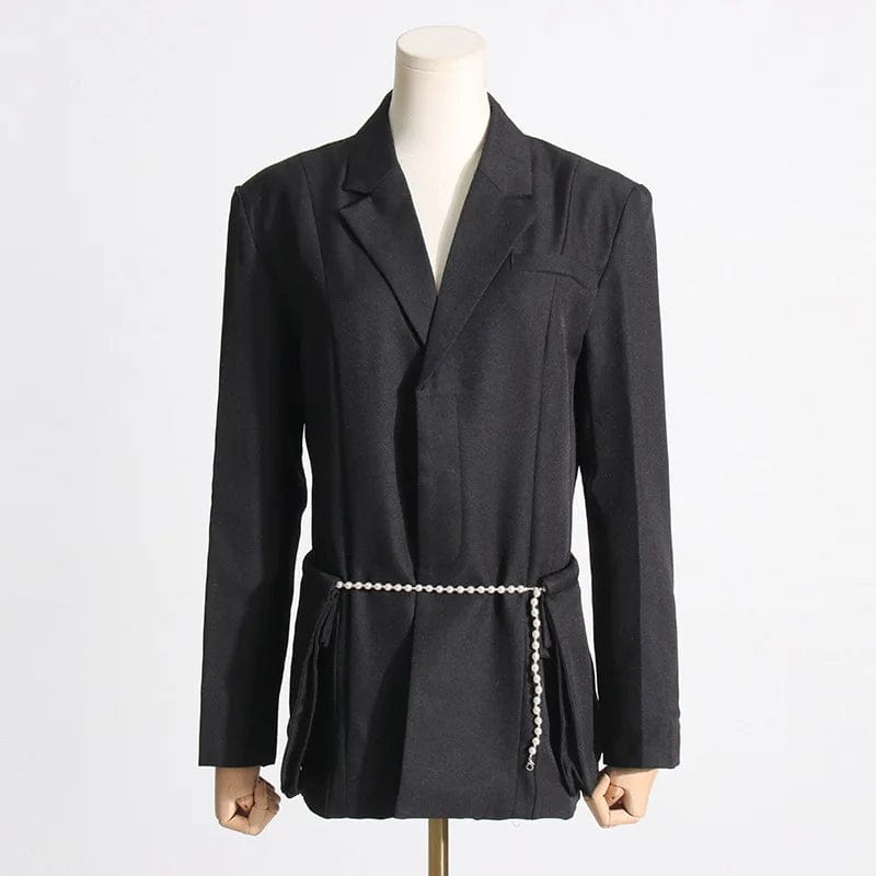 S / Black OUDINA Wholesale New Fashion Design Loose Silhouette Women's Jackets Belted Waist Suit Blazer Woman