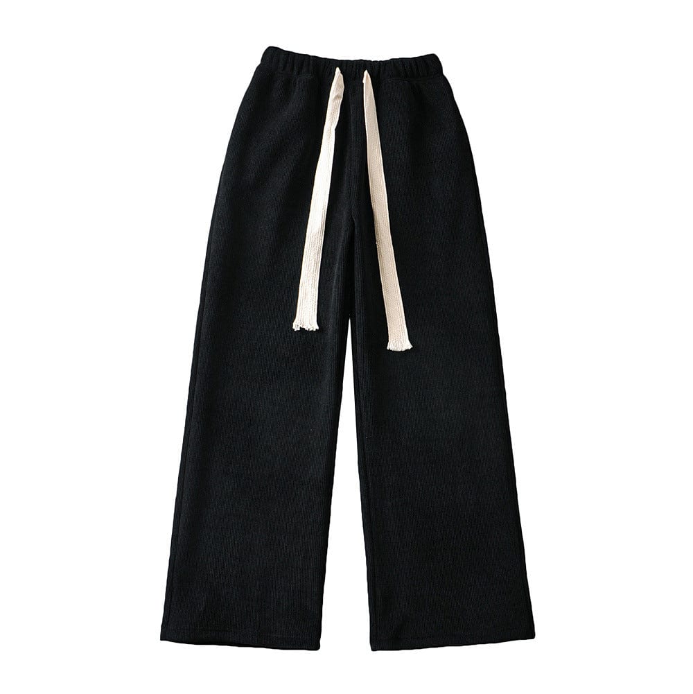 S / black R20331S Women's casual pants chenille plus velvet lace wide-leg pants straight pants