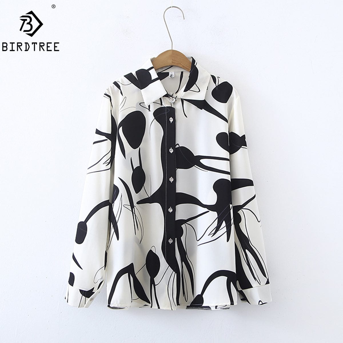 S / black Women Shirts New Spring Girls Loose Abstrict Printing Long Sleeve Autumn Blouses All Match Tops European Style T25406N