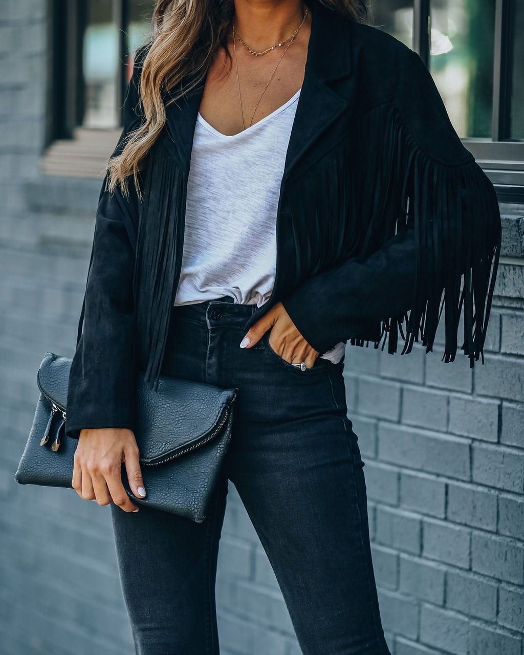 S / black Womens Vintage Lapel Long Sleeve Fringe Cropped Hippie Motor Biker Cardigan Outwears Faux Suede Tassel Jacket