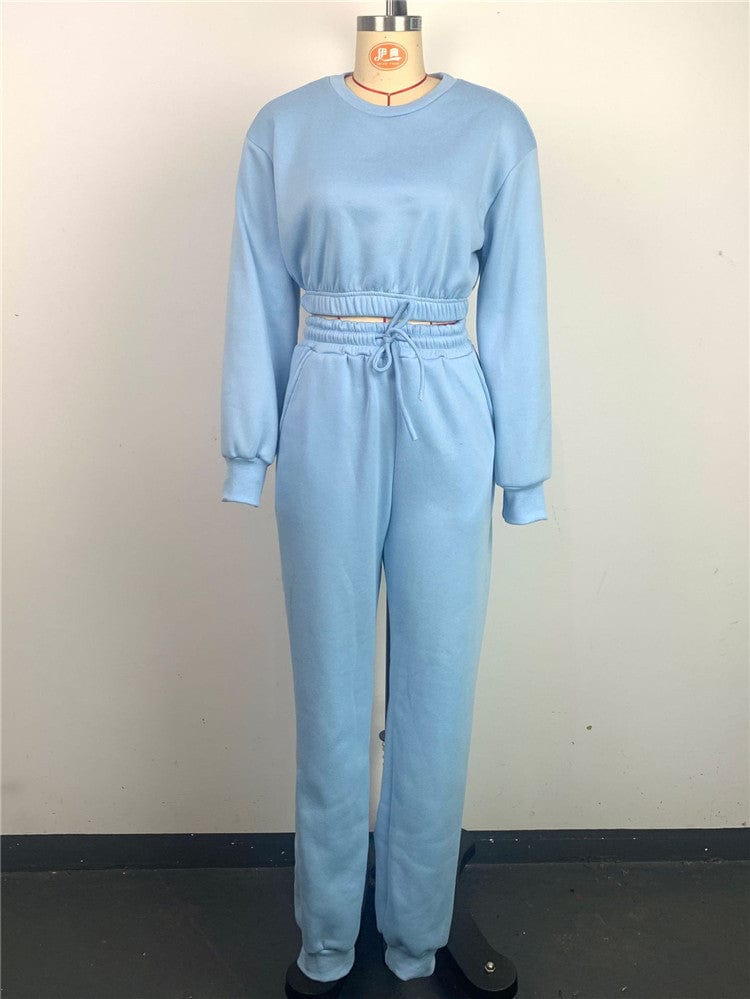 S / Blue Hoodies Sweatshirt Tracksuit Fashion Soild Long Sleeve Sweatpants Female Joggers Women 2 Piece Sets