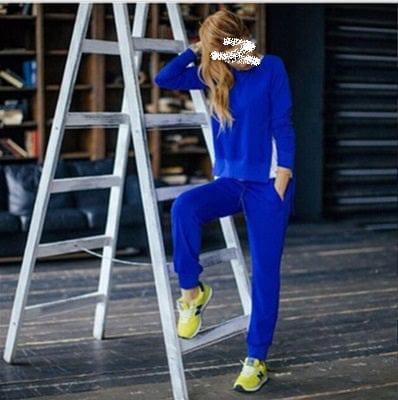 S / Blue long pant suits western two piece set women irregular split hedging sweater sets women's cropped clothing vestidos