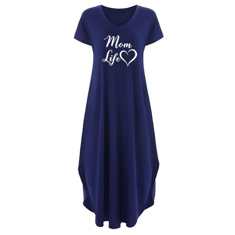 S / Blue MOM Life Print women maxi dress fashion clothes american dresses Plus Size long vestidos sexy 2022 summer casual dress