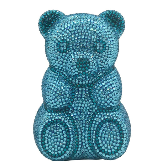 S / Blue New Arrived Handmade Animal Shape Full Crystal Bag Cute Bear Purses Women Bling Rhinestone Teddy Bear Purse Bags of Crystals