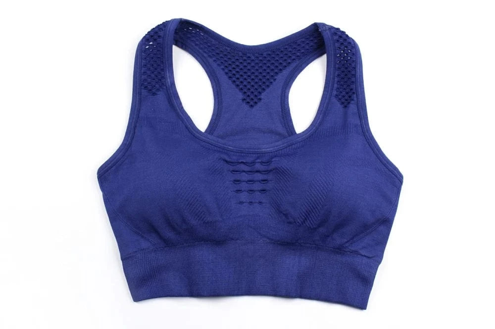 S / Blue Plus Size Mesh Hollow Beauty Back Stretch Sujetador Deportivo Wirefree High Impact Sports Bras Workout Gym Yoga Bra For Womens